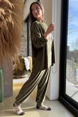 Binky Bow Soft Stretch Velour Lounge Suit Olive /50=